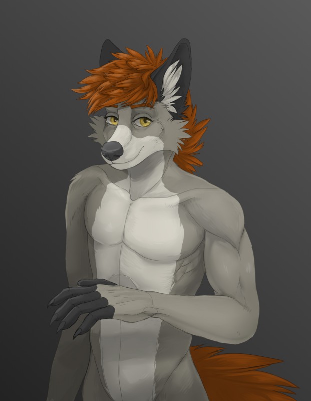 anthro fur hair male smile solo ulvbecker canid canine canis mammal wolf 2019 digital_media_(artwork) hi_res