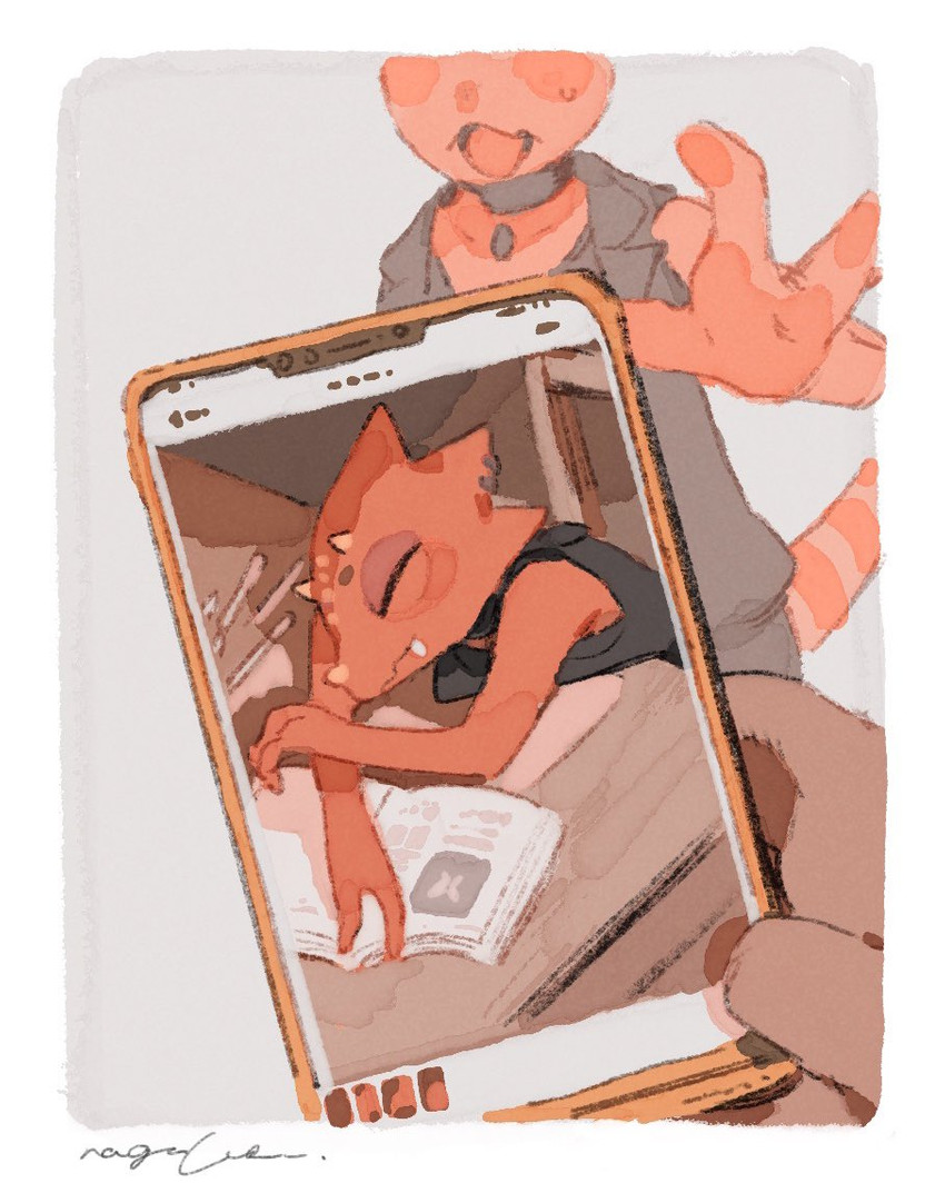 alternative_fashion anthro artist blush cellphone disembodied_finger disembodied_hand duo electronics goth male phone photographing_another red_body red_scales scales sleeping smartphone solo_focus mucknagabe animal_crossing nintendo flick_(animal_crossing) chameleon lizard reptile scalie