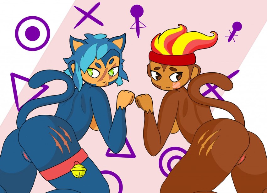 anthro breasts duo female genitals pussy scratches side_boob lewd_artist bloons_tower_defense ninja_kiwi ezili_(bloons) gwendolin_(bloons) smudge_catt haplorhine mammal monkey primate