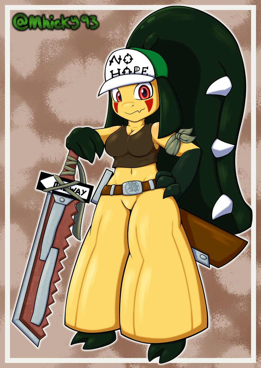 anthro belt clothing crop_top female hat headgear headwear melee_weapon shirt sword topwear weapon mhicky93 nintendo pokemon generation_3_pokemon mawile pokemon_(species) absurd_res hi_res