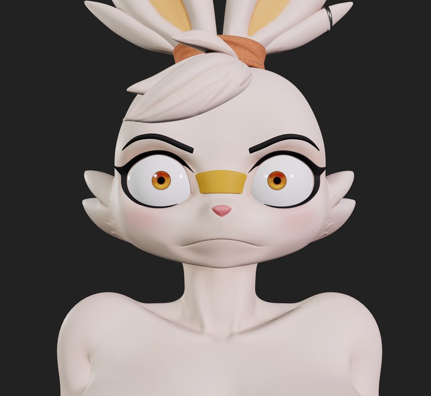 angry anthro anthrofied ear_piercing ear_ring female frown fur hair looking_at_viewer nude piercing pupils ring_piercing simple_background small_pupils solo thousand_yard_stare white_body white_fur snippwapp valorlynz_(modeler) blender_eevee nintendo pokemon bunni_(valorlynz) generation_8_pokemon lagomorph mammal pokemon_(species) scorbunny 3d_(artwork) blender_(artwork) digital_media_(artwork) hi_res