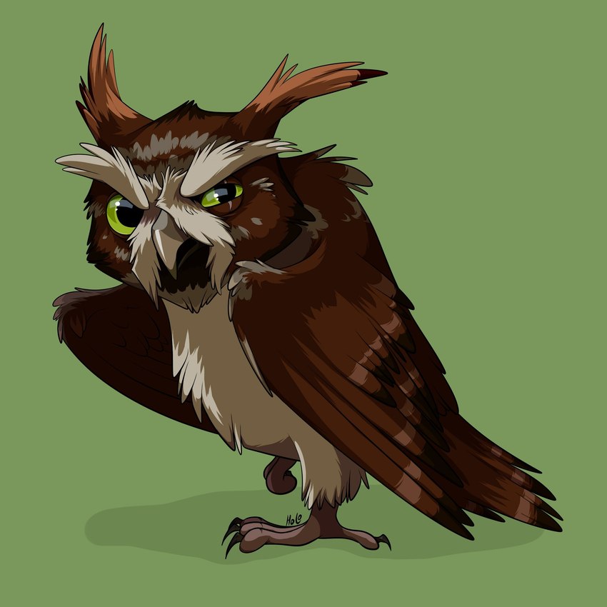 brown_body brown_feathers elderly_male feathers feral green_background green_eyes male simple_background solo art_by_holo guardians_of_ga'hoole ezylryb avian bird owl 1:1 hi_res