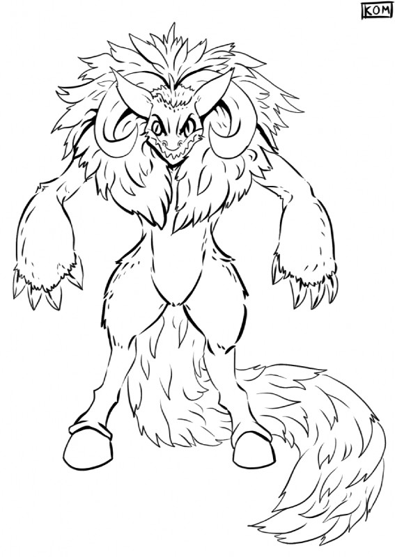 anthro bushy claws erikonal hooves horn mane solo punishedkom monster werecreature hi_res monochrome