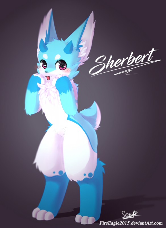 chest_tuft fur fursuiter horn kemono male solo standing text tongue tuft senz sherbert_shenanigans sherbert sherbert_(sherbert_shenanigans) lagomorph leporid mammal rabbit hi_res url