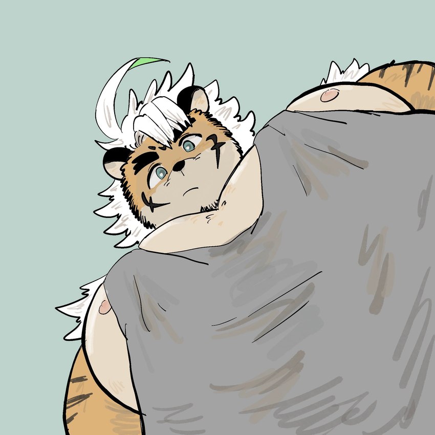 anthro clothing first_person_view fur hair looking_at_viewer low-angle_view male nipples orange_body orange_fur pecs shirt solo striped_body striped_fur stripes tank_top topwear white_hair worm's-eye_view 29_da2 lifewonders pec_pov_meme tokyo_afterschool_summoners hombre_tigre_(tas) felid mammal pantherine tiger 1:1 2024 hi_res meme