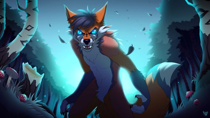 anthro darkness demonic hungry hunting light male moonlight night solo kete shadel_fox canid canine demon fox mammal 16:9 digital_media_(artwork) widescreen