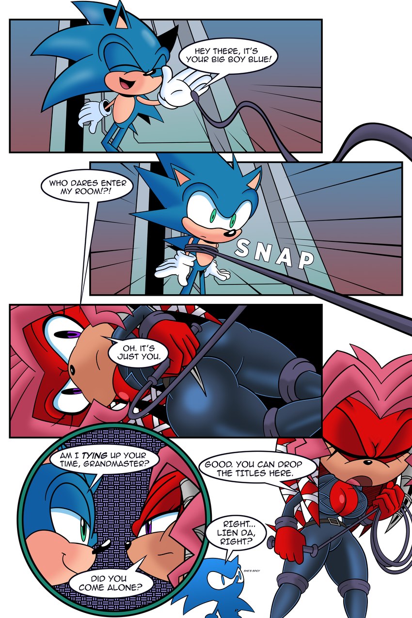 anthro big_breasts breasts butt butt_focus cleavage clothed clothing detailed_background duo female green_eyes hair huge_breasts male male/female mural pink_hair purple_eyes solo speech_bubble text whip whipping mobian_monster archie_comics sega sonic_the_hedgehog_(archie) sonic_the_hedgehog_(comics) sonic_the_hedgehog_(series) lien-da sonic_the_hedgehog echidna eulipotyphlan hedgehog mammal monotreme 2:3 absurd_res comic english_text hi_res