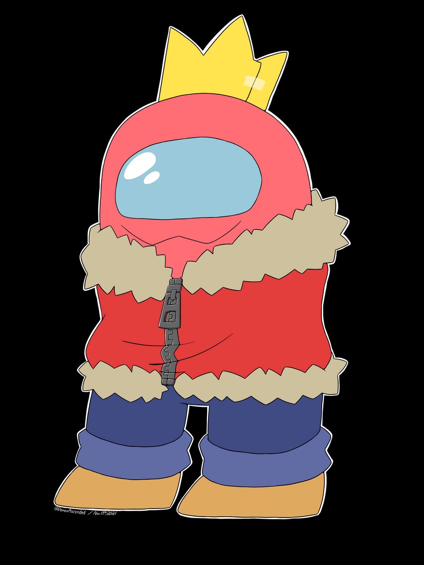 biped boots bottomwear clothed clothing coat crown denim denim_bottomwear denim_clothing fluffy fluffy_coat footwear headgear jacket jeans legwear male not_furry pants paper_crown red_clothing red_coat red_topwear shirt shoes simple_background smile solo spacesuit topwear winter_jacket yellow_boots yellow_clothing yellow_footwear demon_ascended_(artist) among_us innersloth impostor_(among_us) rex_regnant_(demon_ascended) alien humanoid absurd_res alpha_channel colored digital_drawing_(artwork) digital_media_(artwork) hi_res signature