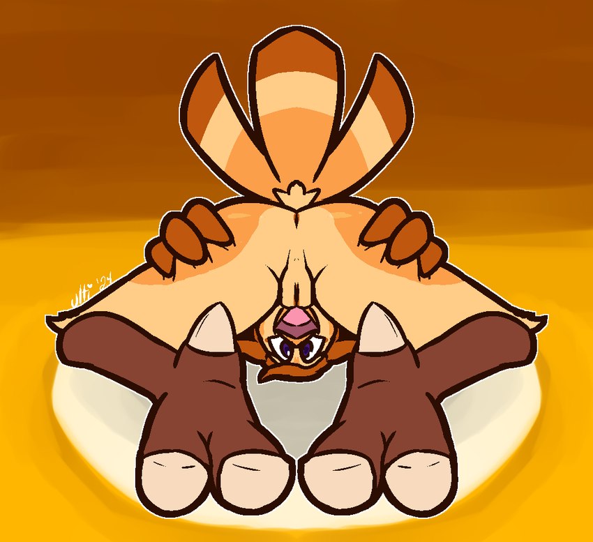 3_toes anthro anus beak bent_over big_butt butt claws feathers feet female foot_focus genitals hands_on_legs hands_on_thighs kneeling looking_at_viewer nude orange_anus orange_beak orange_body orange_feathers orange_pussy presenting presenting_hindquarters pupils purple_eyes purple_pupils pussy rear_view smile solo talons thick_thighs toe_claws toes white_claws yellow_body yellow_feathers ultilix ulti_(ultilix) avian barn_owl bird owl tyto tytonid 2024