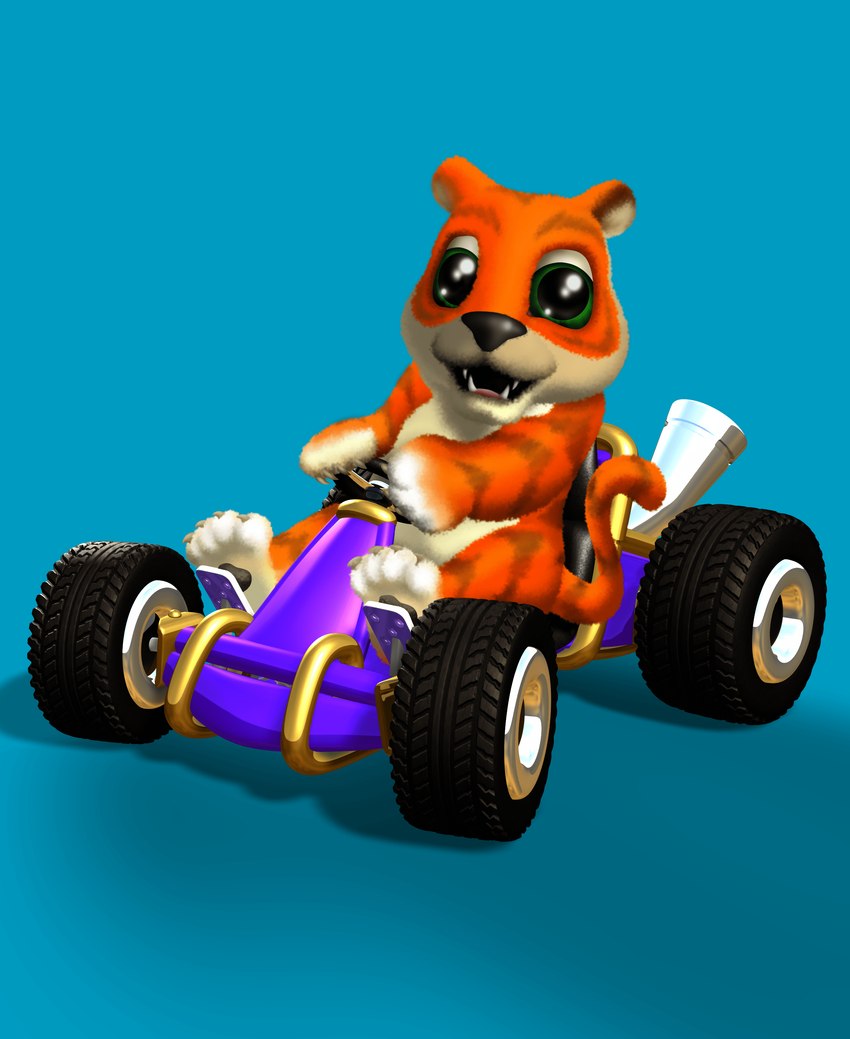 anthro blue_background fur green_eyes orange_body orange_fur simple_background solo steering_wheel tire vehicle unknown_artist activision crash_bandicoot_(series) crash_team_racing_(series) pura_(crash_bandicoot) felid mammal pantherine tiger 3d_(artwork) absurd_res digital_media_(artwork) hi_res official_art