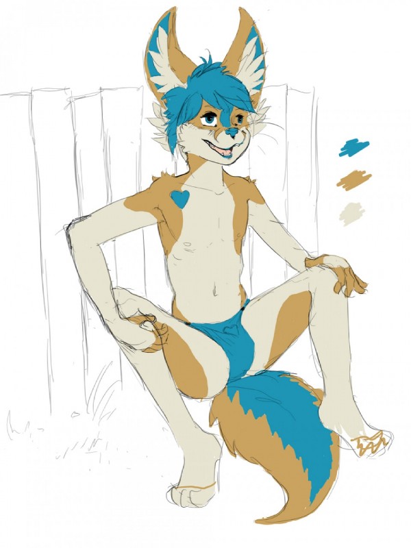 anthro blue_eyes clothing male navel nipples open_mouth solo underwear hexxy canid canine fox mammal 2017 3:4 hi_res