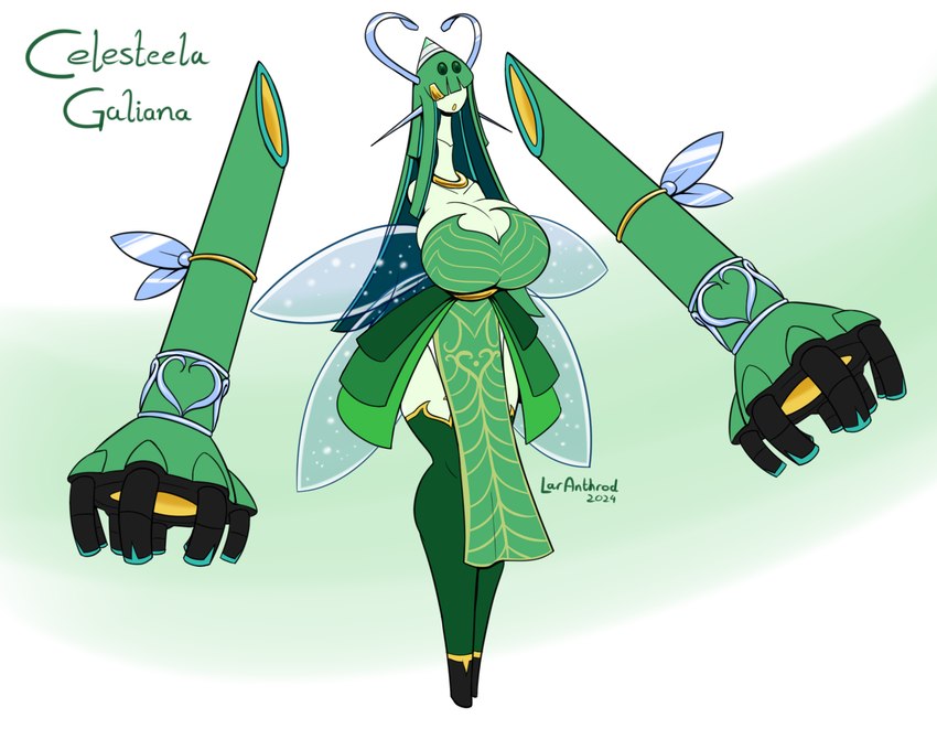 anthro breasts cleavage clothed clothing female floating_arms floating_hands forehead_gem gem green_body green_breasts green_clothing green_text hair hair_over_eyes obscured_eyes open_mouth pokemorph simple_background solo standing text wings latiar nintendo pokemon galiana celesteela generation_7_pokemon pokemon_(species) ultra_beast 2024 5:4 artist_name digital_media_(artwork) english_text hi_res