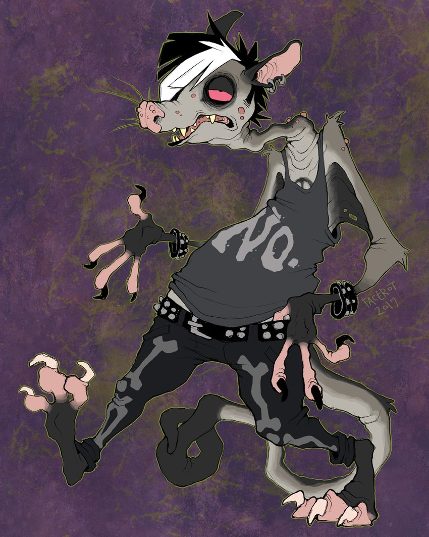 alternative_fashion anthro arm_tuft black_body black_fur bottomwear bracelet chest_tuft claws clothed clothing denim denim_bottomwear denim_clothing ear_piercing ear_ring elbow_tuft eye_bags eye_spots facial_hair fangs fully_clothed fur green_outline grey_body grey_fur hair half-closed_eyes jeans jewelry male membrane_(anatomy) multicolored_hair narrowed_eyes open_mouth outline pants patagium piercing potbelly punk red_sclera ring_piercing shirt sideburns simple_background solo studded_bracelet studded_jewelry studs tank_top teeth toe_claws topwear tuft two_tone_hair whiskers facerot izzy_(cadaverrdog) australian_possum mammal marsupial petaurid sugar_glider 4:5 digital_media_(artwork) full-length_portrait hi_res portrait