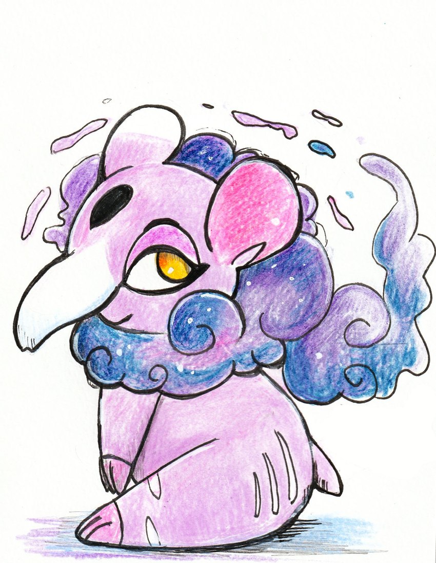 eyelashes female feral looking_at_viewer purple_body simple_background sitting solo tail white_background yellow_eyes pichu_no_hito asian_mythology east_asian_mythology japanese_mythology mythology them's_fightin'_herds nidra_(tfh) mammal mythological_baku mythological_creature tapir yokai 2023 colored_pencil_(artwork) full-length_portrait hi_res portrait traditional_media_(artwork)