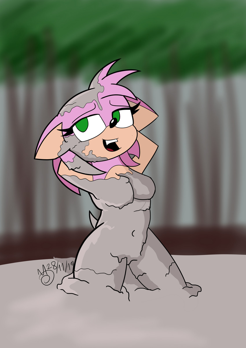 anthro clay female messy mud mud_bath solo wam sebaku sega sonic_the_hedgehog_(series) amy_rose eulipotyphlan hedgehog mammal absurd_res hi_res