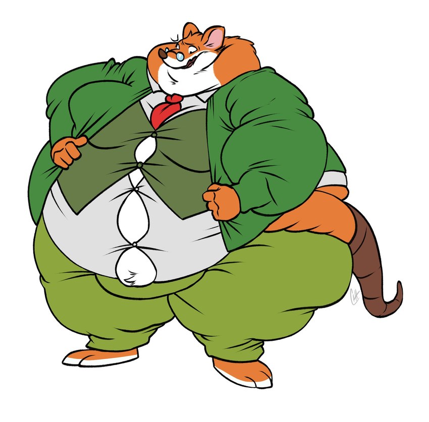 anthro arm_rolls belly big_belly bottomwear clothing double_chin eyewear fat_rolls glasses leg_rolls male neck_rolls necktie obese obese_male overweight overweight_male pants shirt simple_background solo topwear white_background painttherabbit geronimo_stilton_(series) geronimo_stilton mammal mouse murid murine rodent 2024 hi_res