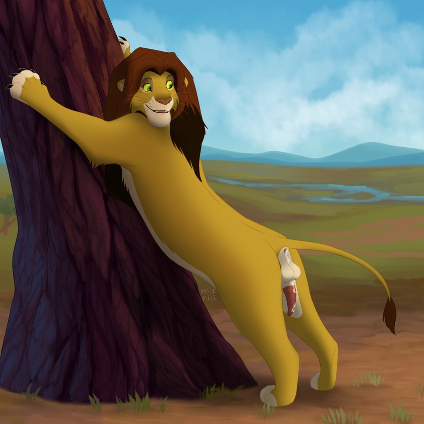 anus balls bodily_fluids claws cum cum_in_ass cum_inside erection feral genital_fluids genitals leaning_on_tree looking_back male penile_spines penis presenting solo tail tail_anus mstrpiece disney the_lion_king fan_character zilvus felid feline lion mammal pantherine 1:1 hi_res