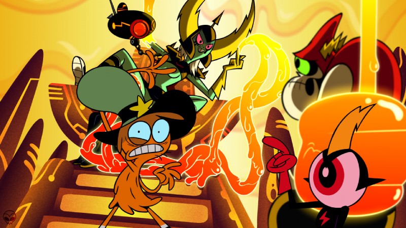 1_eye breasts clothing convenient_censorship detailed_background female gesture green_sclera group hand_gesture hat headgear headwear middle_finger not_furry red_eyes zone disney wander_over_yonder commander_peepers lord_dominator lord_hater wander alien eye_creature watchdog 16:9 widescreen