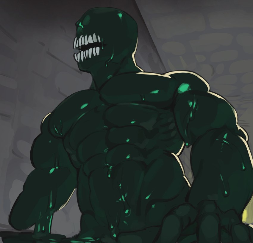 abs bald biceps deltoids earless eyeless featureless_chest fingers green_body green_goo inside low-angle_view male male_humanoid missing_hand muscular muscular_humanoid muscular_male noseless not_furry obliques open_mouth pecs solo teeth kogito spooky's_jump_scare_mansion specimen_2 goo_creature goo_humanoid humanoid monster monstrous_humanoid 2024 hi_res