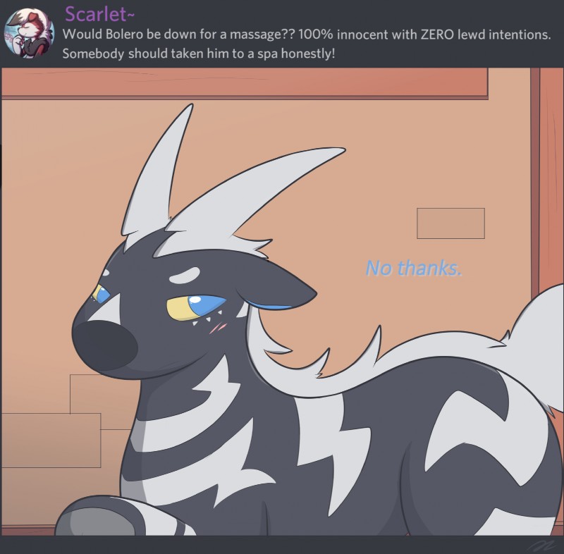 blue_eyes blush dialogue feral inside looking_at_viewer male simple_background solo text delta-eon nintendo pokemon pokemon_mystery_dungeon spike_chunsoft wanderlust bolero_delatante fan_character equid equine generation_5_pokemon mammal pokemon_(species) zebstrika 2019 digital_media_(artwork) english_text hi_res