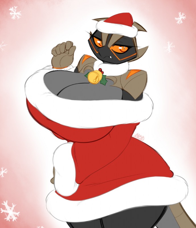 anthro bell big_breasts big_butt breasts butt christmas_clothing christmas_headwear cleavage clothed clothing collar costume female hand_on_hip hat headgear headwear holidays holly_(plant) huge_breasts looking_at_viewer markings non-mammal_breasts orange_eyes orange_markings orange_sclera plant pose santa_costume santa_hat simple_background solo tail teeth thick_thighs tuft unimpressed wide_hips averyshadydolphin christmas mythology claudia_(averyshadydolphin) alien dragon mythological_creature mythological_scalie scalie 2017 digital_media_(artwork)