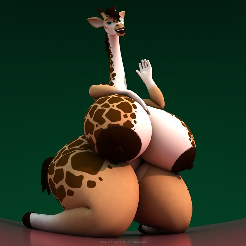 anthro areola big_breasts biped breasts female fur gesture hair huge_breasts hyper hyper_breasts looking_at_viewer nipples nude simple_background sitting smile solo waving wide_hips anthroanim kenja_giraffe giraffe giraffid mammal 1:1 3d_(artwork) digital_media_(artwork) hi_res