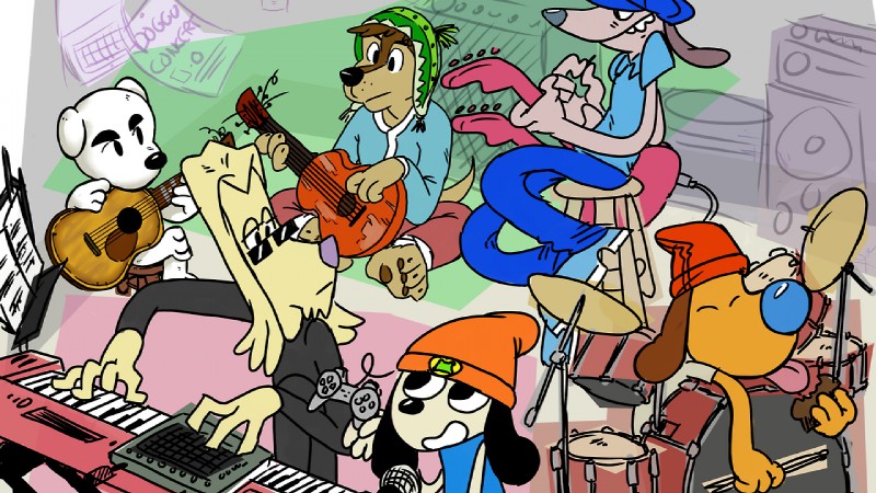 anthro beanie clothed clothing drum fully_clothed guitar hat headgear headwear keyboard_instrument male musical_instrument musical_keyboard percussion_instrument playing_guitar playing_music plucked_string_instrument sherpa_hat string_instrument mysterymanbob 3_dog_band animal_crossing nintendo parappa_the_rapper rock_dog sony_corporation sony_interactive_entertainment bodi_(rock_dog) k.k._slider loubie parappa rux sly_(3_dog_band) canid canine canis domestic_dog livestock_guardian_dog mammal molosser mountain_dog pastoral_dog tibetan_mountain_dog 16:9 crossover widescreen