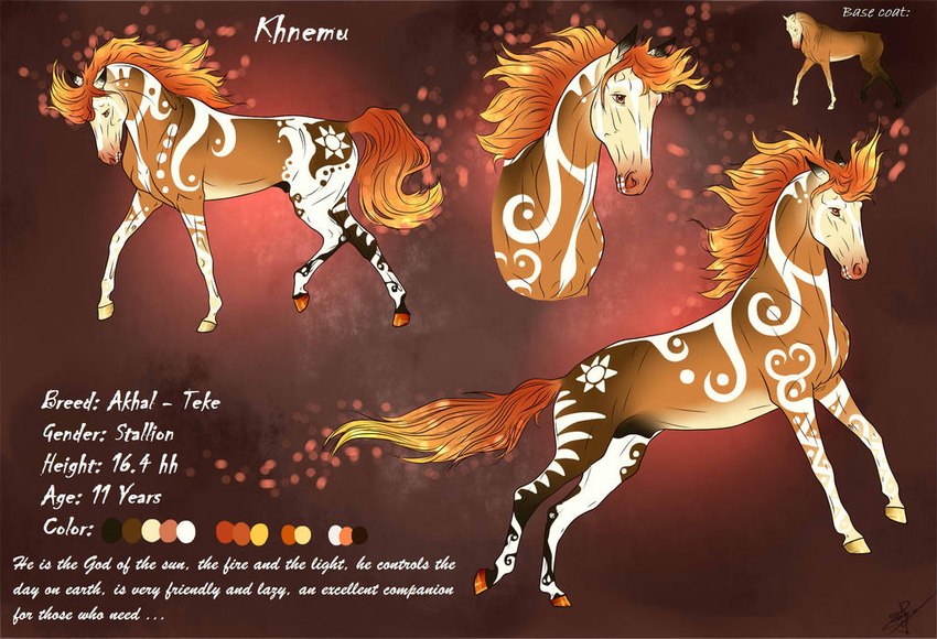 blonde_mane brown_body color_swatch feral gradient_mane gradient_tail male mane markings orange_mane orange_tail red_mane red_tail side_view solo tail white_body white_markings yellow_tail scarlanya equid equine horse mammal model_sheet