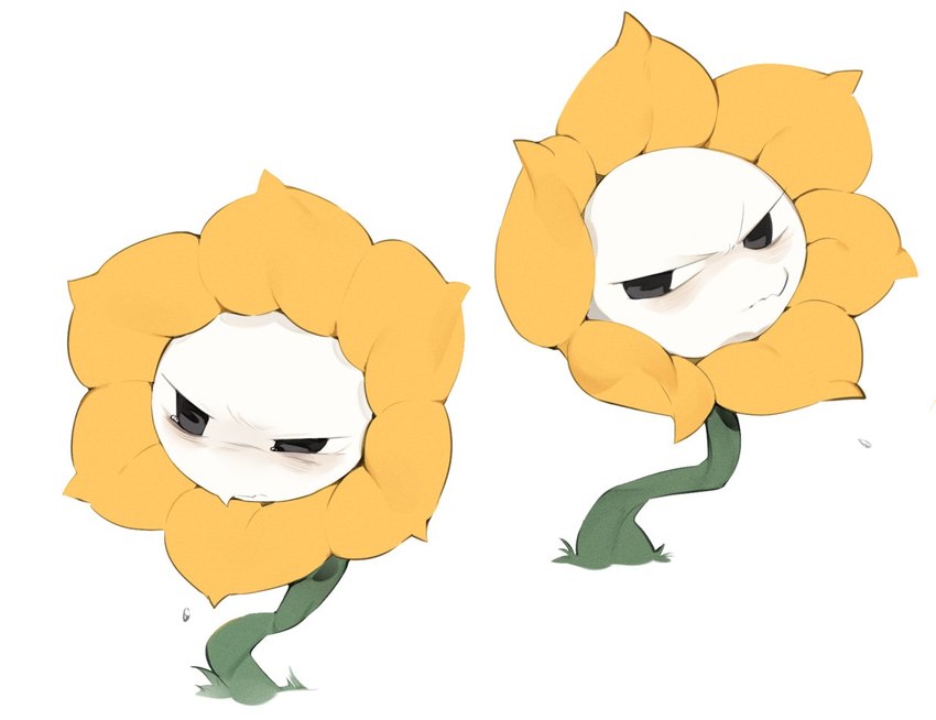 ambiguous_gender big_eyes blush bodily_fluids flower frown narrowed_eyes not_furry plant pouting simple_background solo tears 9999gpera undertale undertale_(series) flowey_the_flower elemental_creature flora_fauna flower_creature multiple_images