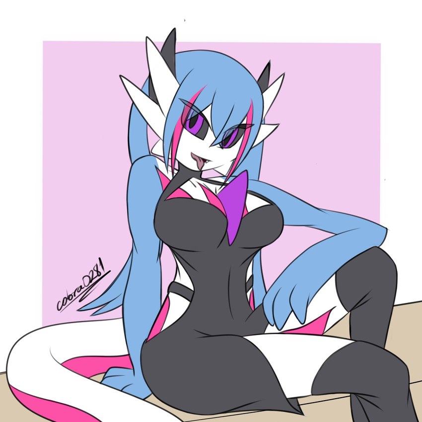 3_fingers big_breasts black_sclera blue_hair breasts cleavage clothed clothing eye_through_hair female fingers fusion hair multicolored_body not_furry pokemon_fusion purple_eyes sitting solo tail tight_clothing tongue tongue_out translucent translucent_hair two_tone_body cobra0281 nintendo pokemon yuko_(salazavoir) gardevoir generation_3_pokemon generation_7_pokemon humanoid hybrid hybrid_pokemon lizard pokemon_(species) reptile salazzle scalie shiny_pokemon 1:1 2023 hi_res signature