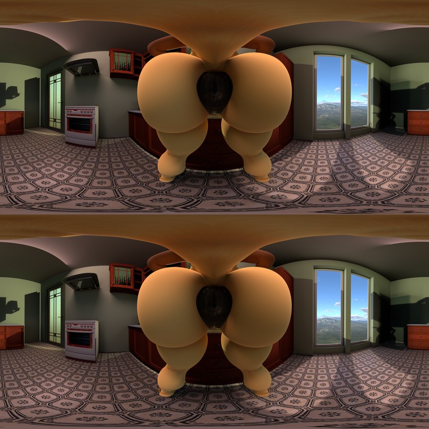 anthro anus big_anus butt female first_person_view huge_anus jewelry kitchen low-angle_view puffy_anus rear_view solo stereographic_panorama herro dripdry canid canine canis jackal mammal 1:1 360_fov 3d_(artwork) absurd_res digital_media_(artwork) hi_res stereogram vertical_stereogram