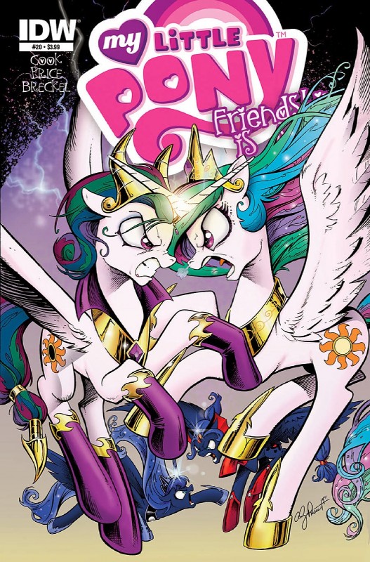 angry collar crown cutie_mark electricity feathered_wings feathers female fight glowing gold_(metal) group hair headgear horn jewelry lightning magic multicolored_hair necklace purple_eyes sparkles square_crossover text wings andy_price friendship_is_magic hasbro idw_publishing my_little_pony my_little_pony_(idw) mythology evil_celestia_(idw) evil_luna_(idw) princess_celestia_(mlp) princess_luna_(mlp) equid equine mammal mythological_creature mythological_equine winged_unicorn 2014 cover cover_art cover_page english_text hi_res official_art sibling_(lore) sister_(lore) sisters_(lore)