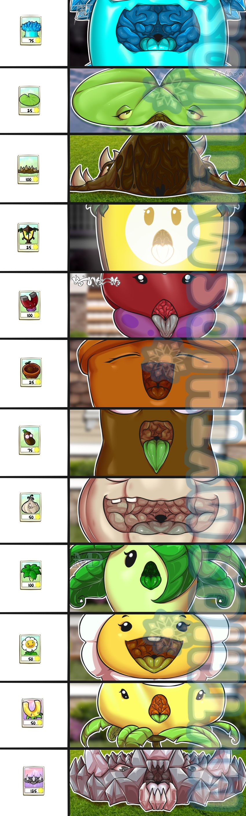 ambiguous_form ambiguous_gender bean black_eyes blue_body blue_face blue_mouth blue_tongue blurred_background brown_body brown_eyes brown_mouth coffee_bean day detailed_mouth eyelashes eyes_closed food front_view fungus gaping_mouth garlic glistening glistening_body glistening_eyes glistening_tongue glowing glowing_face glowing_mouth goopy green_body green_eyes green_face green_mouth green_tongue grey_body grey_eyes grey_face grey_mouth grey_tongue half-closed_eyes lamp lantern light lily_pad looking_at_viewer magnet mouth_shot narrowed_eyes open_mouth open_smile outside plant plant_hair plant_pot presenting_mouth pseudo_hair pupils red_body red_face single_tooth smile smiling_at_viewer solo tan_sclera teeth throat tongue tongue_out tongue_showing vegetable white_face white_pupils white_tongue yellow_body yellow_face yellow_sclera yellow_tongue mythios electronic_arts plants_vs._zombies popcap_games coffee_bean_(pvz) elemental_creature flora_fauna flower_pot_(pvz) fungi_fauna garlic_(pvz) gold-magnet_(pvz) ice-shroom lily_pad_(pvz) magnet-shroom marigold_(pvz) plantern_(pvz) spikerock_(pvz) spikeweed_(pvz) umbrella_leaf_(pvz) 2025 absurd_res digital_media_(artwork) distracting_watermark english_description headshot_portrait hi_res lighting multiple_images portrait reference_image shaded watermark