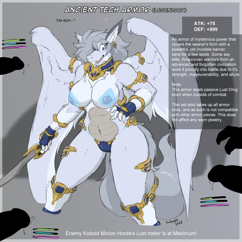 anthro anthro_focus armor armwear blue_armwear blue_choker blue_clothing blue_gloves blue_handwear blue_jewelry blue_necklace blue_panties blue_underwear bodily_fluids camel_toe choker clothing disembodied_penis erection feathered_wings feathers female female_focus fur gameplay_mechanics genital_fluids genitals gloves grey_background grey_body grey_fur grey_hair group hair hair_over_eye handwear holding_melee_weapon holding_object holding_sword holding_weapon humanoid_genitalia humanoid_penis imminent_gangbang imminent_sex ineffective_clothing jewelry legwear male melee_weapon necklace nipples one_eye_obstructed panties penis pink_nipples precum simple_background solo_focus standing sword tail text unconvincing_armor underwear weapon wings yellow_armwear yellow_choker yellow_clothing yellow_jewelry yellow_legwear yellow_necklace yellow_panties yellow_underwear zerofox1000 mythology excalibur_(zerofox) dragon furred_dragon furred_scalie mythological_creature mythological_scalie scalie 1:1 2023 english_text hi_res