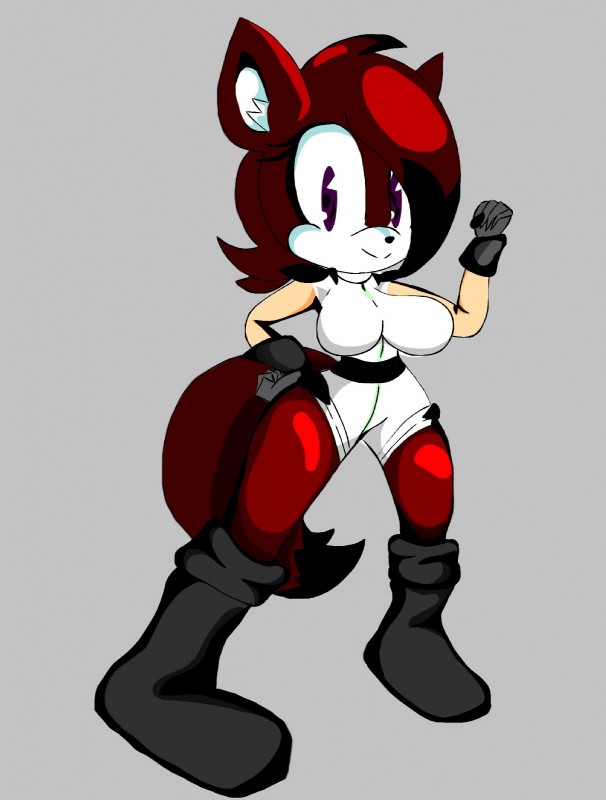 anthro big_breasts breasts clothing emo_haircut female grey_background heroic_pose simple_background smile solo sega sonic_the_hedgehog_(series) fan_character jynx_hedgefox canid canine eulipotyphlan fox hedgehog mammal hi_res