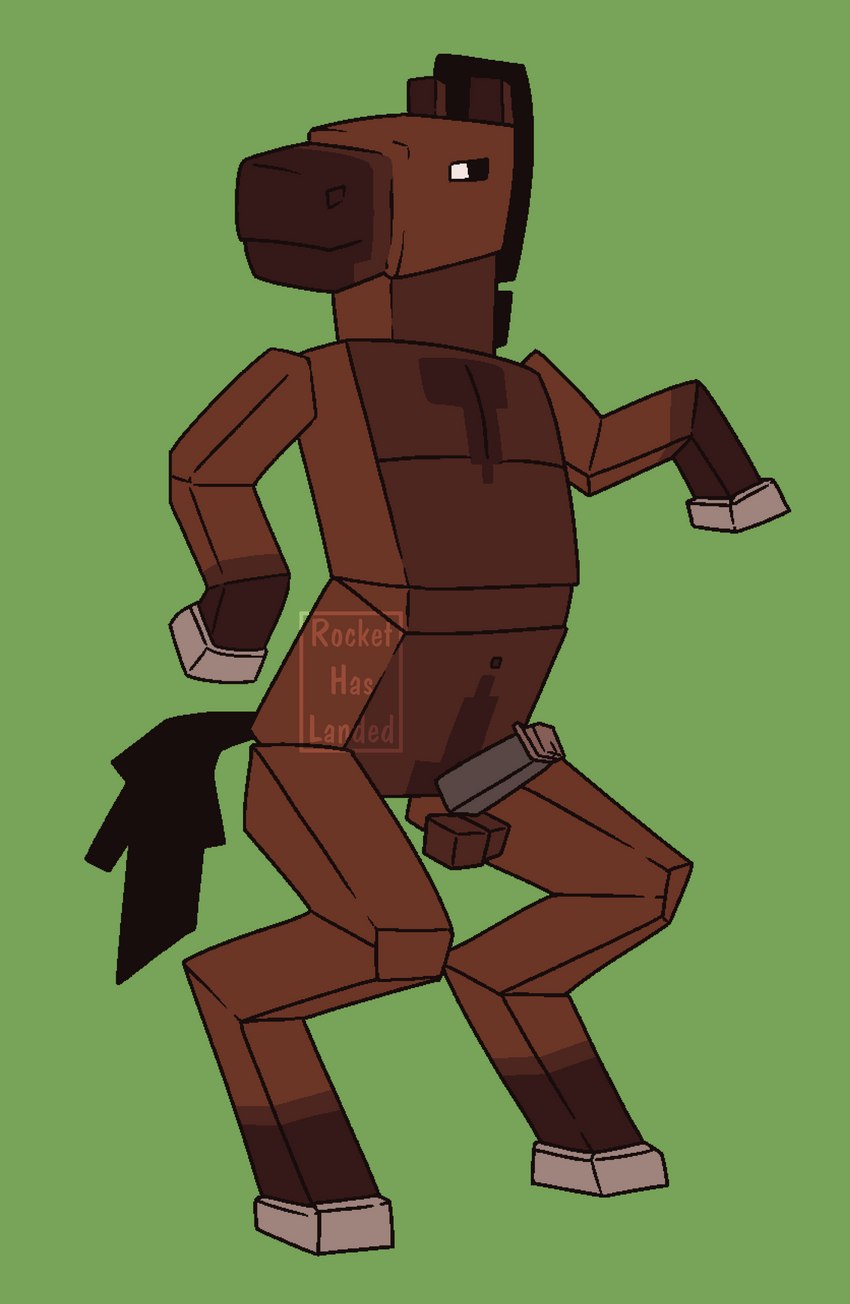 anthro balls blocky blocky_body erection fur genitals hair humanoid_genitalia humanoid_penis looking_back male nude penis simple_background slightly_chubby solo square_(anatomy) tail rockethaslanded microsoft minecraft mojang xbox_game_studios equid equine horse horse_(minecraft) mammal absurd_res digital_media_(artwork) hi_res