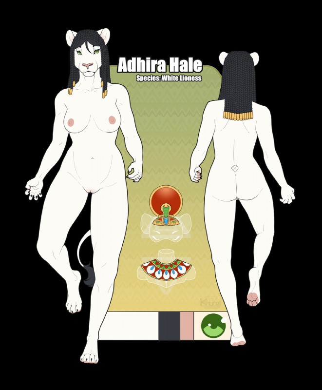 anthro black_hair breasts female fur genitals green_eyes hair nipples nude pussy simple_background solo text white_body white_fur khuraji adhira_hale felid lion mammal pantherine alpha_channel digital_media_(artwork) english_text hi_res