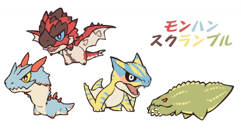 ambiguous_gender blue_eyes blush chibi claws feral group horn red_eyes simple_background tail text yellow_eyes lan_rizardon capcom european_mythology monster_hunter mythology brute_wyvern deviljho dragon flying_wyvern lagiacrus leviathan_(mh) mythological_creature mythological_scalie pseudowyvern rath_wyvern rathalos scalie tigrex western_dragon wyvern japanese_text translated