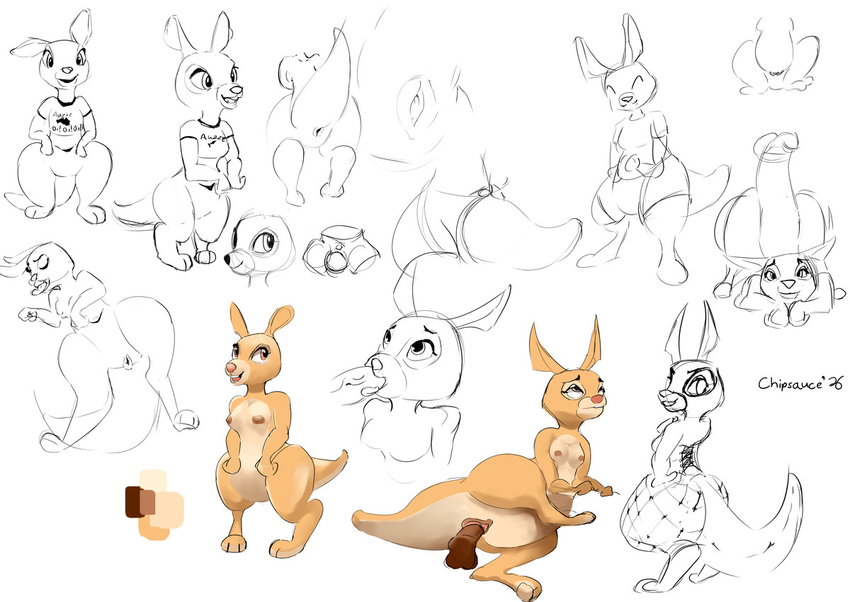 animal_genitalia breasts cloaca clothing corset female feral fishnet_clothing genitals latex lingerie lying nipples on_side penis presenting solo topwear vulva chipsauce stephanie_miller(chipsauce) kangaroo macropod mammal marsupial 2026 absurd_res hi_res sketch sketch_page