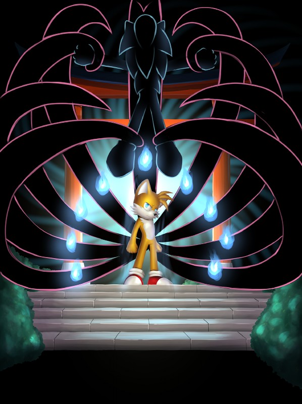 anthro clothing duo fire kitsunebi male torii lord-kiyo sega sonic_the_hedgehog_(series) miles_prower sonic_the_hedgehog canid canine eulipotyphlan fox hedgehog mammal hi_res