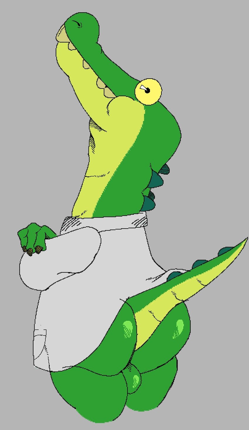 anthro backsack balls bottomless butt clothed clothing coat genitals lab_coat male simple_background solo topwear d0ncassidy oddballs max_(oddballs) alligator alligatorid crocodilian reptile scalie digital_media_(artwork) hi_res