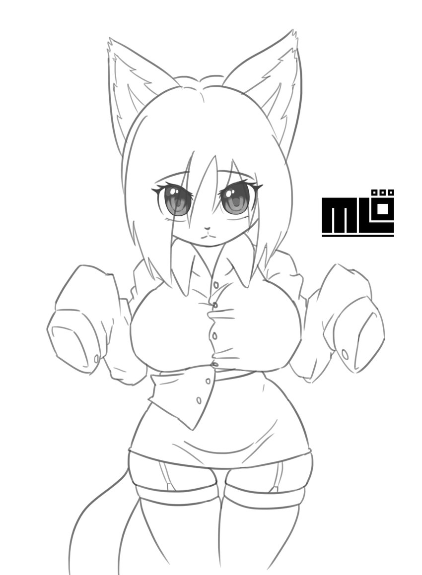 big_breasts breasts clothing cocktail_dress exercise female footwear legwear shirt socks solo topwear mi_lan milan_(mi_lan) felid feline mammal absurd_res hi_res monochrome