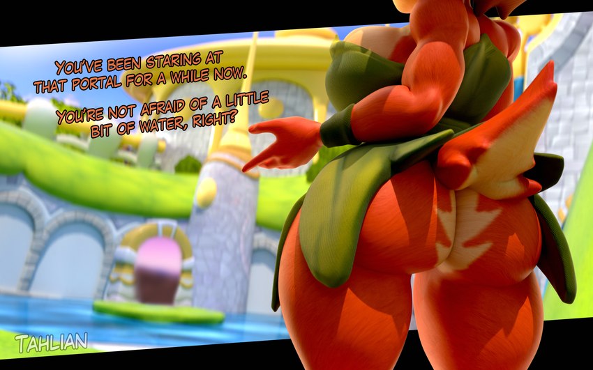 anthro back_boob big_breasts big_butt breasts butt butt_shot dialogue female grass_skirt rear_view scut_tail short_tail solo tail text thick_thighs wide_hips tahlian activision spyro_the_dragon elora faun_(spyro) 16:10 3d_(artwork) absurd_res digital_media_(artwork) english_text hi_res widescreen