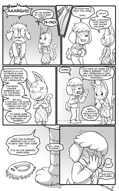 anthro female male omorashi text conditional_dnp grumpyvulpix animal_crossing nintendo digby_(animal_crossing) lolly_(animal_crossing) canid canine canis domestic_cat domestic_dog felid feline felis mammal shih_tzu toy_dog 5:8 absurd_res comic digital_media_(artwork) english_text hi_res monochrome