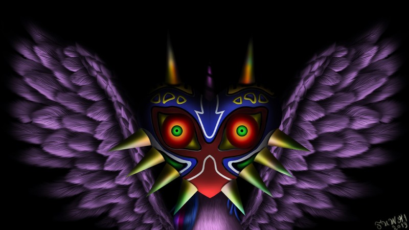 feathered_wings feathers female feral fur green_eyes hair horn long_hair looking_at_viewer majora's_mask_(item) mask maske multicolored_eyes multicolored_hair purple_body purple_feathers purple_fur purple_hair red_eyes solo two_tone_hair wings fuwa1 friendship_is_magic hasbro majora's_mask my_little_pony mythology nintendo the_legend_of_zelda majora twilight_sparkle_(mlp) equid equine mammal mythological_creature mythological_equine winged_unicorn 16:9 2013 crossover hi_res widescreen