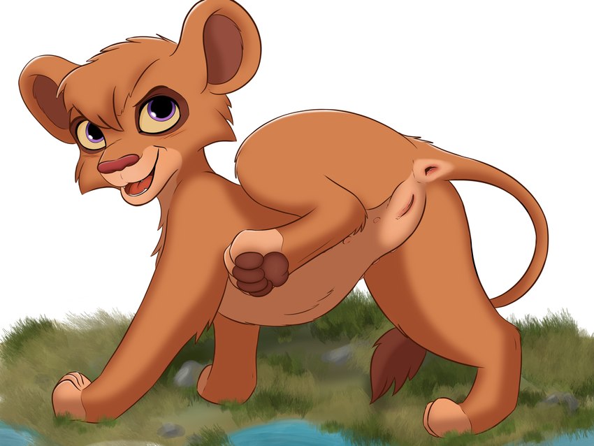 anus blush butt feet female feral genitals hindpaw looking_at_viewer multi_nipple nipples one_leg_up open_mouth pawpads paws purple_eyes pussy raised_leg rear_view simple_background smile solo spread_legs spreading young young_female young_feral yosshi disney the_lion_king vitani_(the_lion_king) felid lion mammal pantherine 4:3 absurd_res hi_res