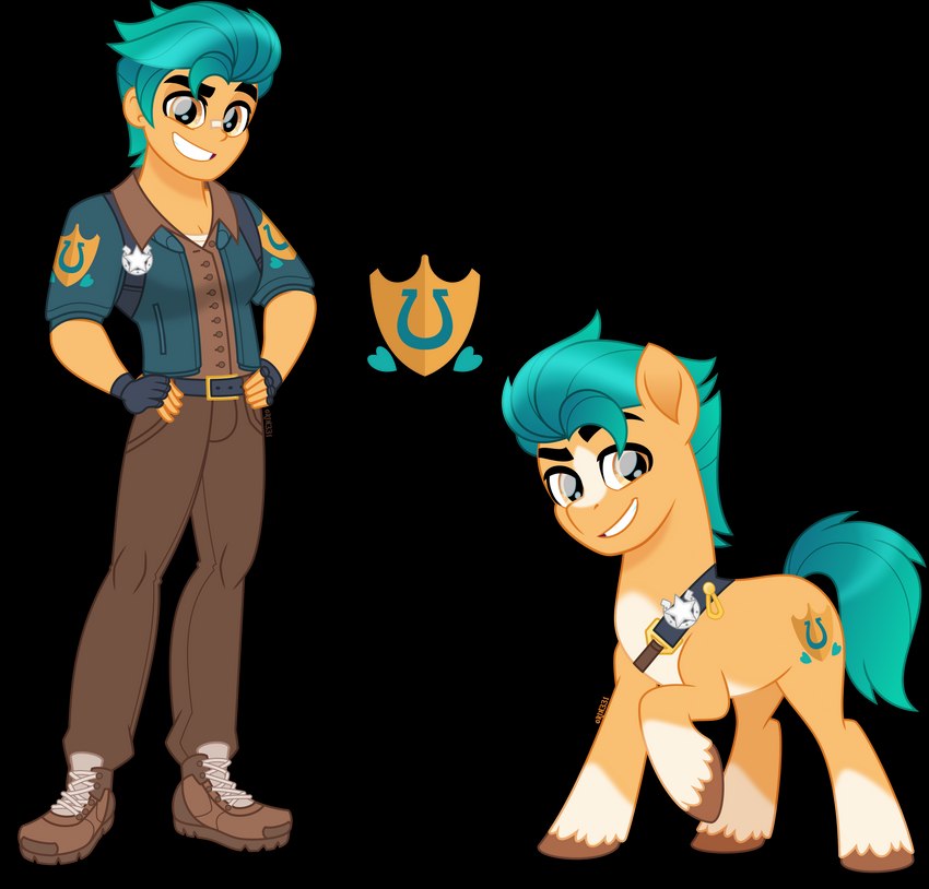 alternate_species aquamarine_hair brown_eyes clothing cutie_mark fingerless_gloves gloves handwear humanized male sash sheriff sheriff_badge simple_background smile solo transparent_background turquoise_hair orin331 equestria_girls hasbro mlp_g5 my_little_pony hitch_trailblazer_(mlp) earth_pony equid equine horse human mammal pony absurd_res alpha_channel hi_res multiple_images