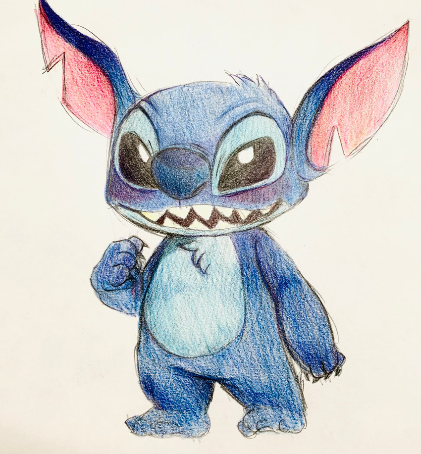 4_fingers black_eyes blue_body blue_fur blue_nose blush chest_tuft fingers fur head_tuft notched_ear open_mouth open_smile sharp_teeth simple_background smile solo standing teeth tuft white_background shimo_mi_0503 disney lilo_and_stitch stitch_(lilo_and_stitch) alien experiment_(lilo_and_stitch) 2020 absurd_res hi_res traditional_media_(artwork)