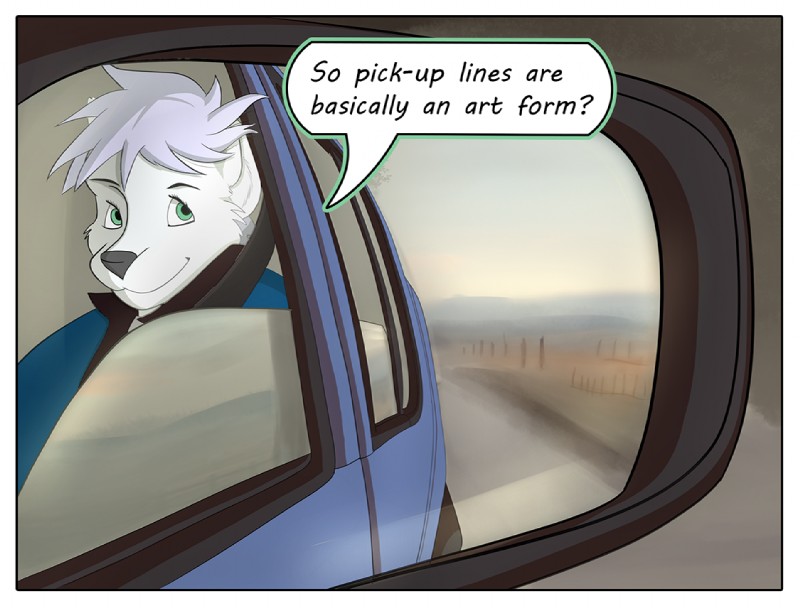 border car clothed clothing dialogue driving female fur inside_car inside_vehicle text vehicle white_body white_border white_fur colrblnd duzt measureup oata_rinsky canid canine canis domestic_dog mammal nordic_sled_dog samoyed spitz comic english_text