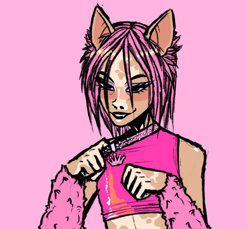 2000s_theme alternative_fashion arm_warmers armwear bedazzled_clothing clothing collar crop_top drag_(fashion) drag_queen eyelashes fangs femboy ganguro_(fashion) glistening glistening_body glistening_clothing glistening_hair glistening_skin gyaru hair himekaji j-fashion lidded_eyes looking_at_viewer makeup male pink_clothing pink_hair pointy_ears prick_ears rhinestones shirt skinny slim smile solo straight_hair teeth topwear vitiligo y2k_(fashion) dreamscreep bratz royale animal_humanoid canid canid_humanoid canine canine_humanoid canis chihuahua dog_humanoid domestic_dog humanoid mammal mammal_humanoid toy_dog colored colored_sketch hi_res sketch